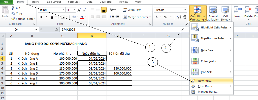 Tự động cảnh báo ngày đến hạn trong excel 2 Canhbao2.2